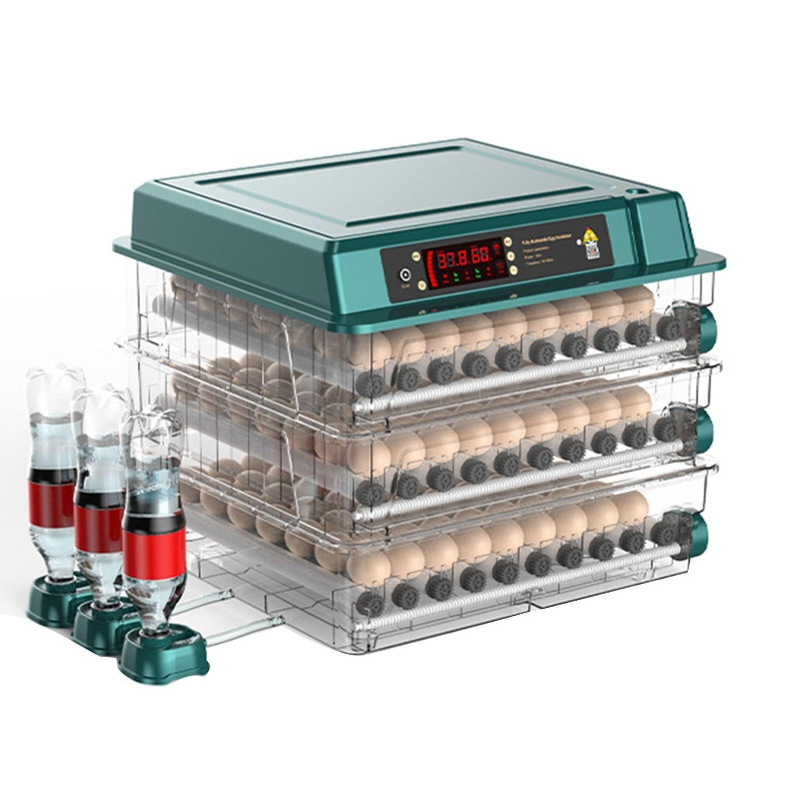 Incubadora automática de Huevos con Capacidad para 256 Huevos, volteo automático, Control de Humedad, reposición de Agua y ovoscopiadora para Aves de Corral.