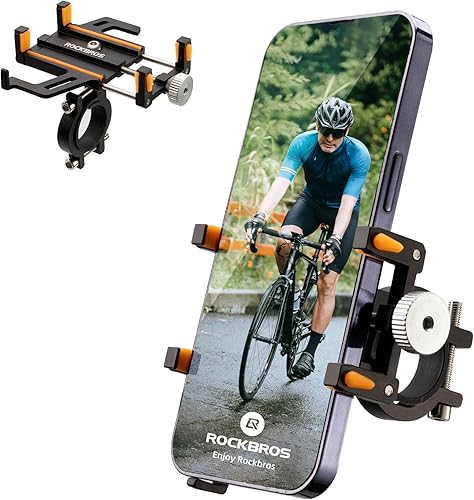 ROCKBROS Soporte para teléfono de bicicleta y manillar de motocicleta y bicicleta, soporte para teléfono celular, clip de aluminio giratorio de 360