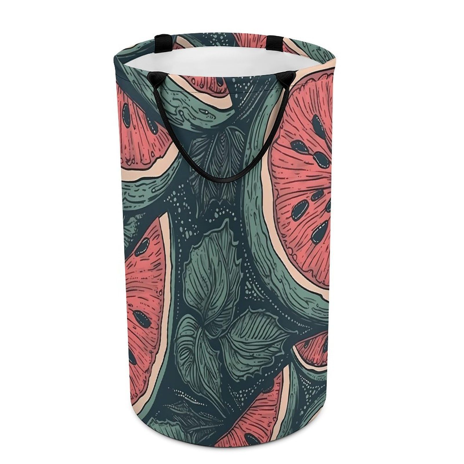 Hand Drawn Watermelon Pattern Laundry Basket Freestanding Laundry Hamper with Handles Waterproof Dirty Clothes Hamper Collapsible Washing Bin Aesthetic Clothes Basket for Bathroom Bedroom Dorm