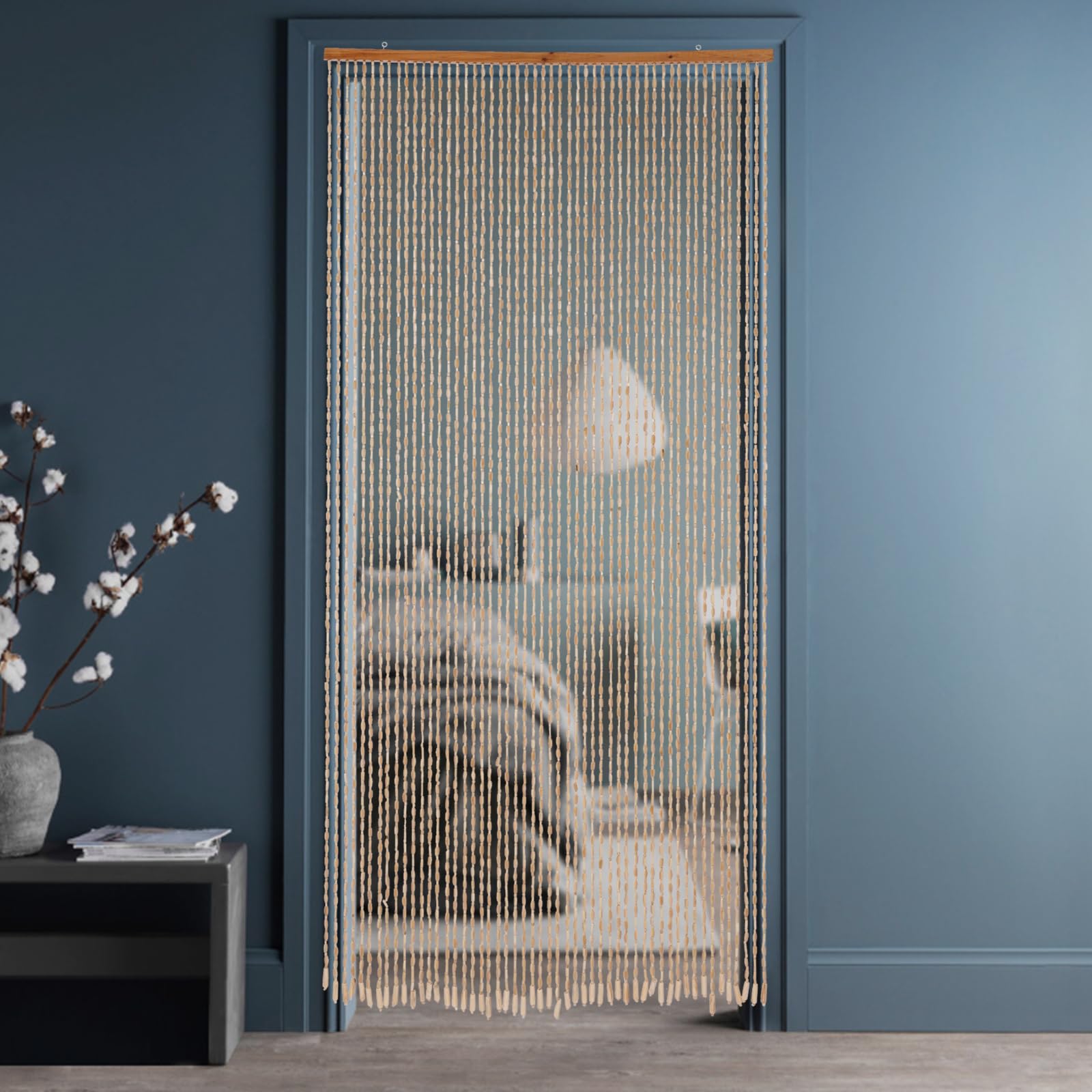Cortina de cuentas de madera de bambú, 200 x 90 cm, separador de ambientes, sala de estar, dormitorio, cocina, baño, sostenible, duradera, hecha a mano, natural para instalaciones modernas