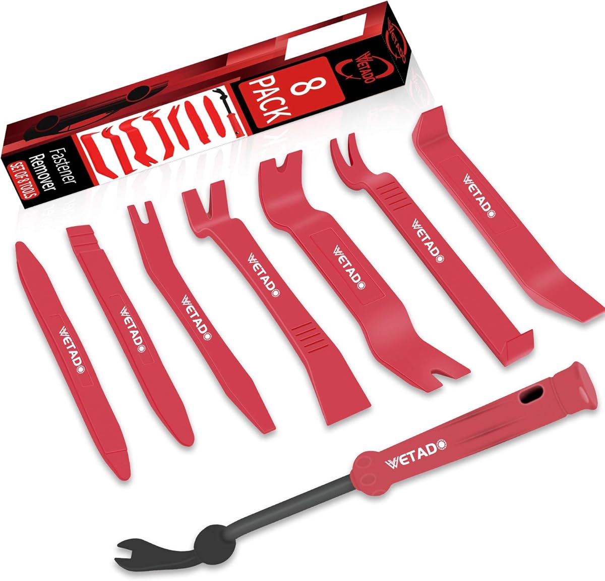 Wetado Trim Removal Tool, Car Upholstery Repair Kit, Car Door Audio Panel Trim Removal Set, Fastener Terminal Remover Tool Set Clips Pry Kit Auto Clip Pliers (8PCS Red)