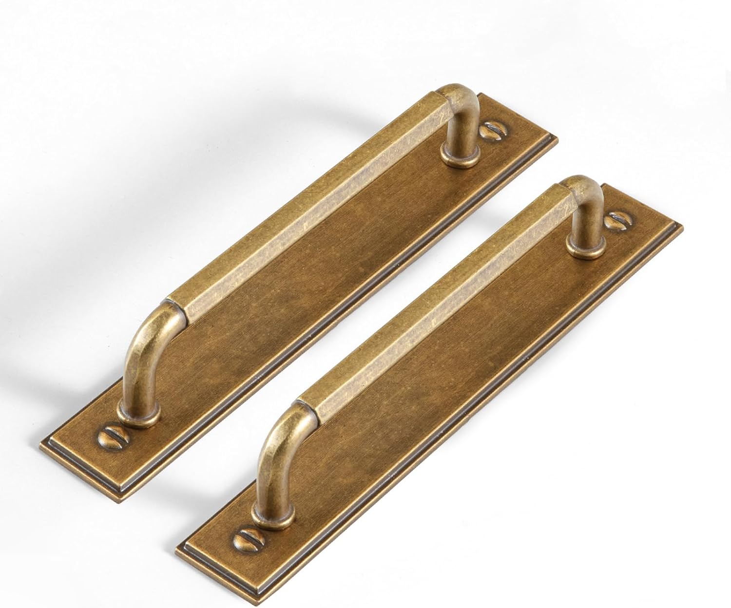 Goo-Ki 2 Pack Cabinet Pulls Handles with Back Plate Spacer, 5 Inch Hole Center Antique Brass Zinc Alloy Kitchen Hardware for Bar Drawer,2201GT-128-G015-2