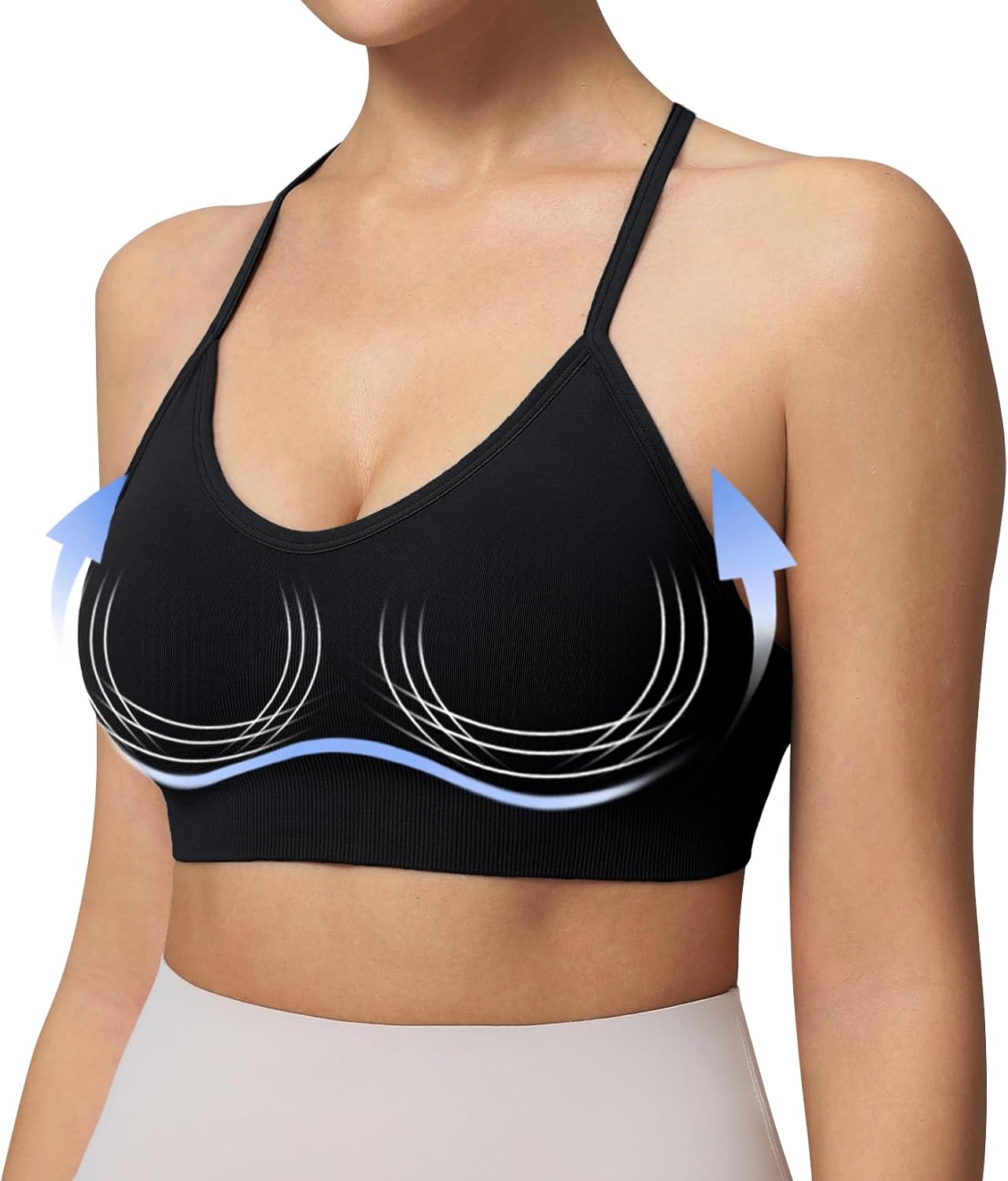 Women's Sports Bras Adjustable Y Back Spaghetti Strap Racerback Padded Wireless Yoga Workout Tops - Image 2