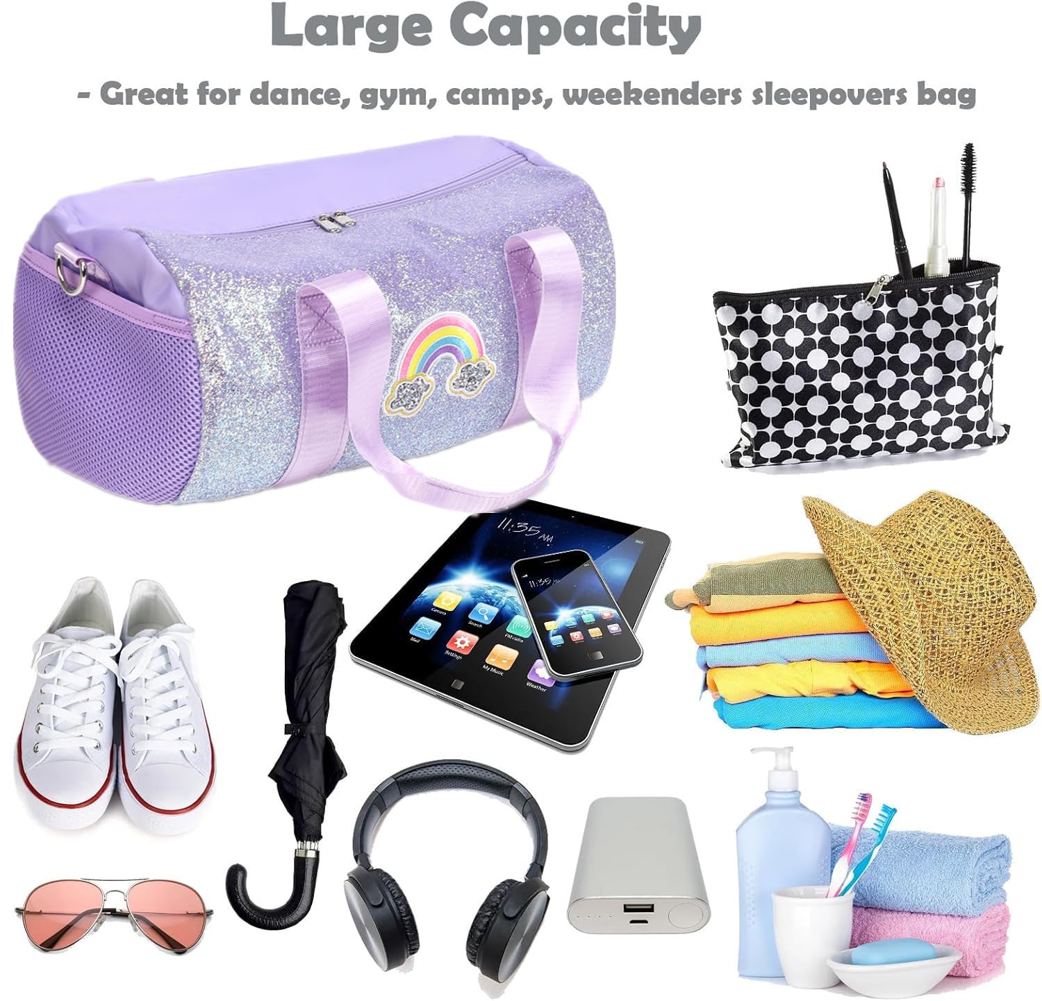 Tanztasche Mädchen Sporttasche Kinder Tasche Glitzer Balletttasche Schwimmtasche Lila
