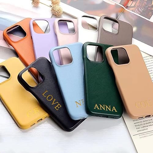 Miniatura 3 de Funda de cuero vegano de lujo con iniciales personalizadas para iPhone 15, 14, 13, 12 Pro Max, 11 Mini Xr Xs X 7 8 Plus SE 2020 2022, cubierta de