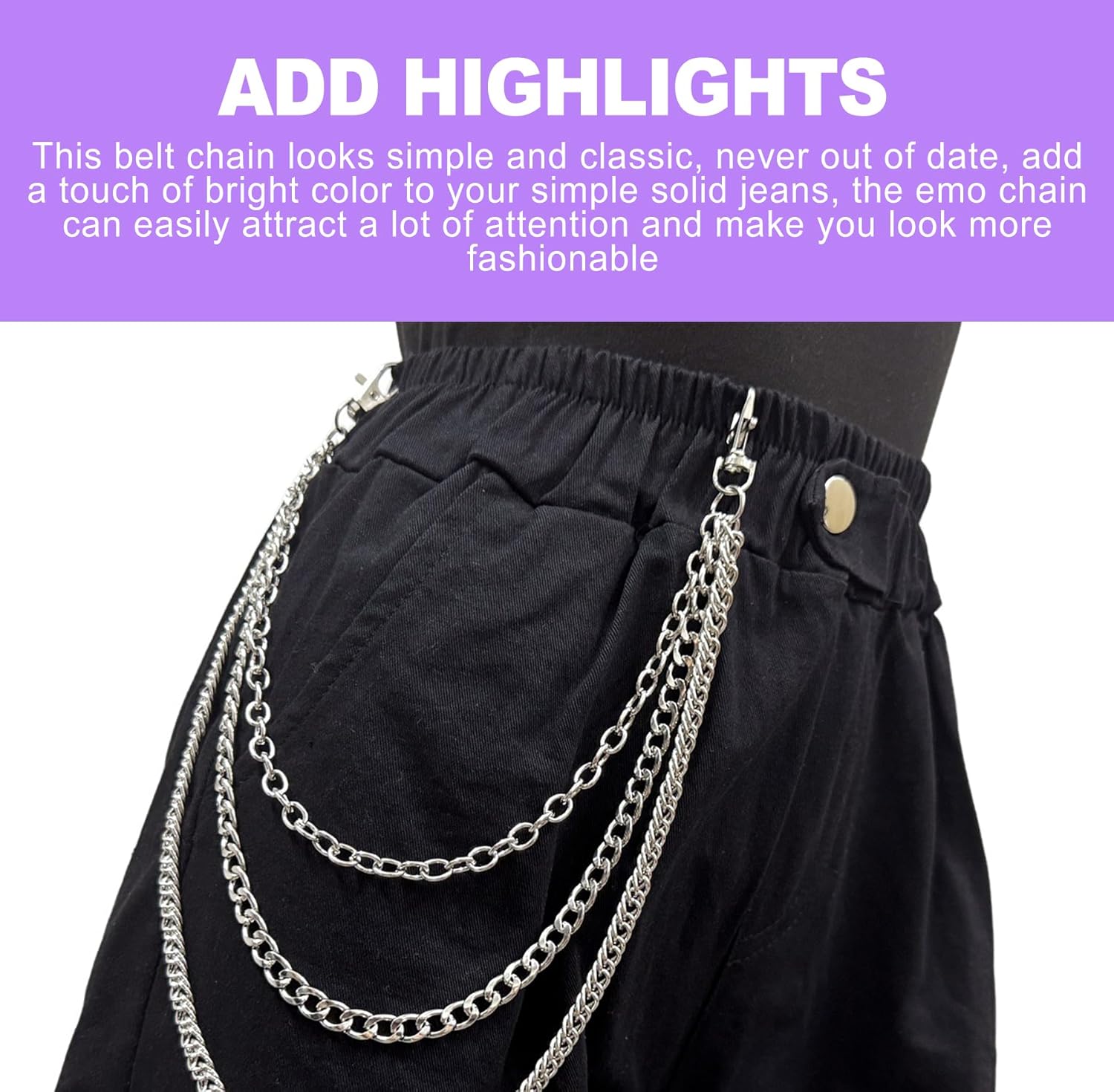 Pants Chain, Goth Punk Chains for Jeans, Hip Hop Layered Pocket Wallet Chain Belt Accessories for Men Women Eboy Egirl - Image 5