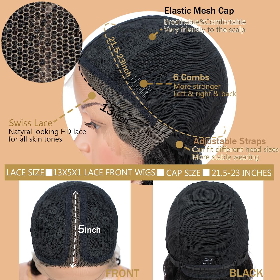 Lace Front Wigs Human Hair Loose Body 13x5x1 Lace Frontal Wigs for Women 14inch 150% Density Glueless Brazilian Body Wave Real Human Hair Wig with Baby Hair Pre Plucked