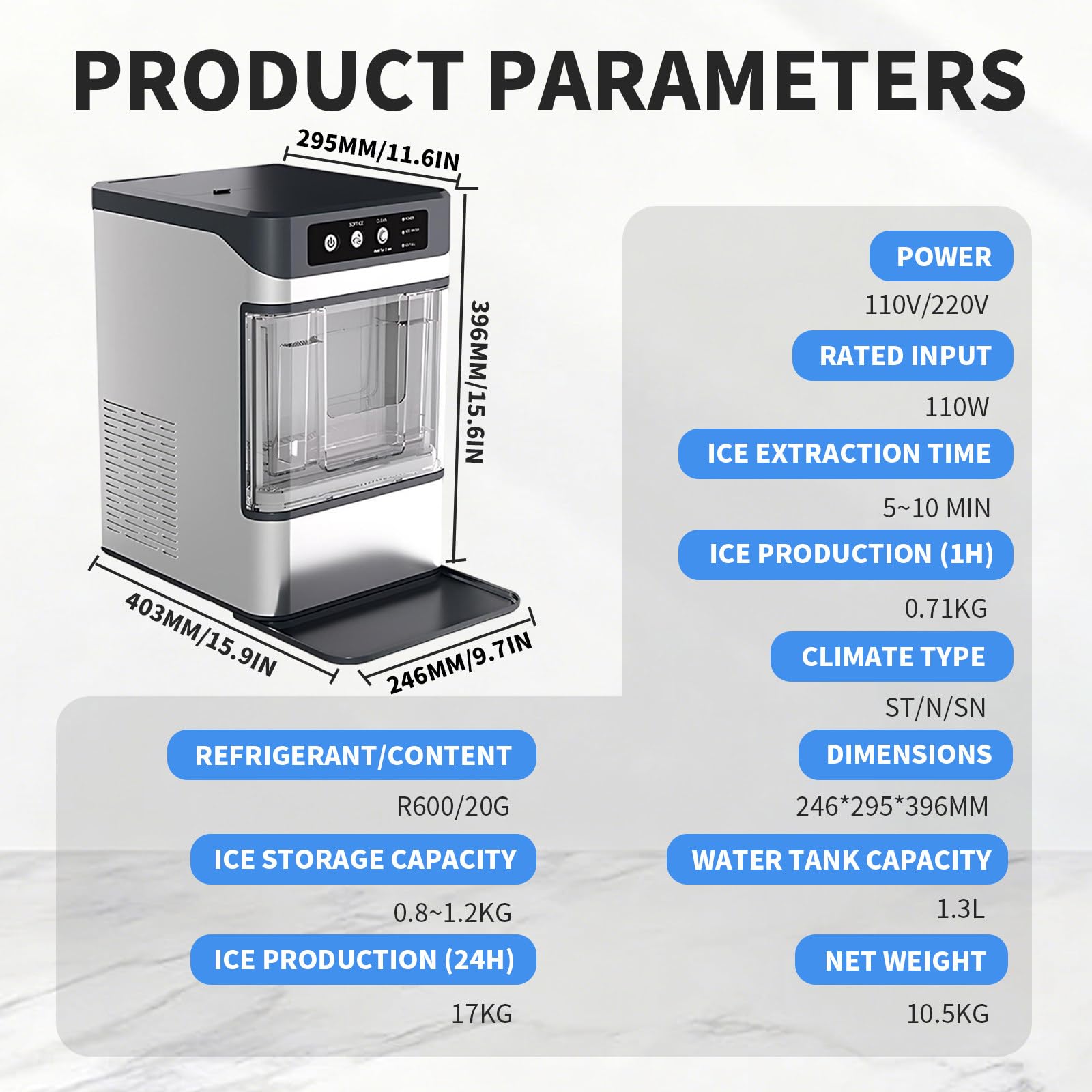 Chewable Crunchable Countertop Nugget Ice Maker, Large Capacity Ice Makers Countertop, 37.5lbs in 24 Hours, Self-Cleaning, One-Click Ope-Ration, Stainless Steel, Silver Gray WithoutSideWaterTank on Fridge.com