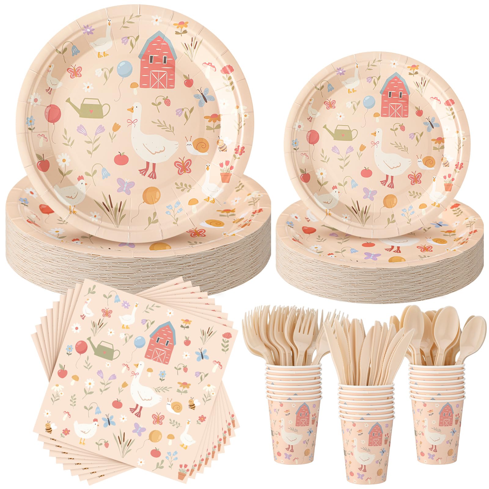 Zhehao 168 Pcs One Silly Goose Birthday Party Decoration Funny Silly Goose Party Tableware Set for 24 Guest Paper Plates and Napkins Cup Knife Fork