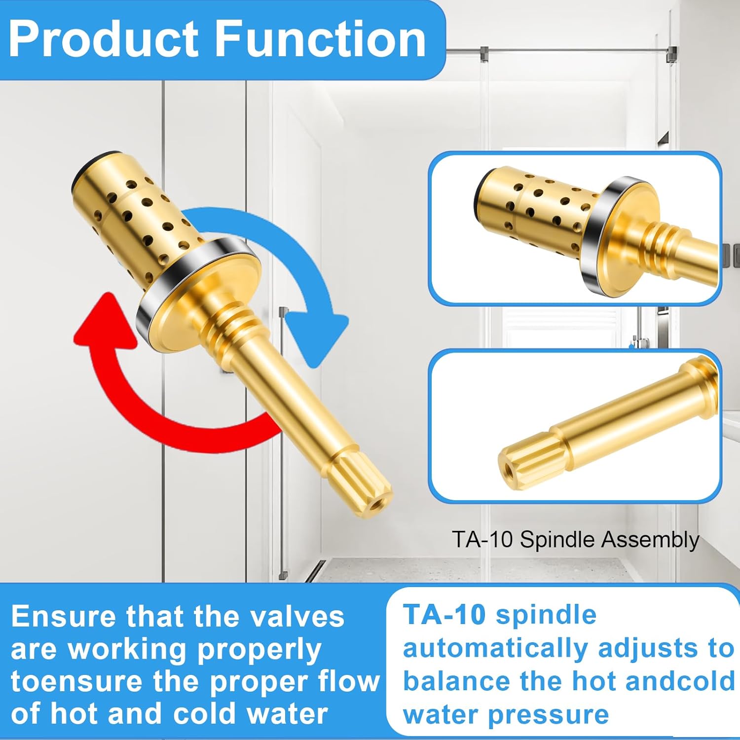 5 Pcs TA-10 Flow Control Spindle Assembly, Compatible with Symmons Temptrol Shower Valve, for Tub/Shower Valve Leak, Brass