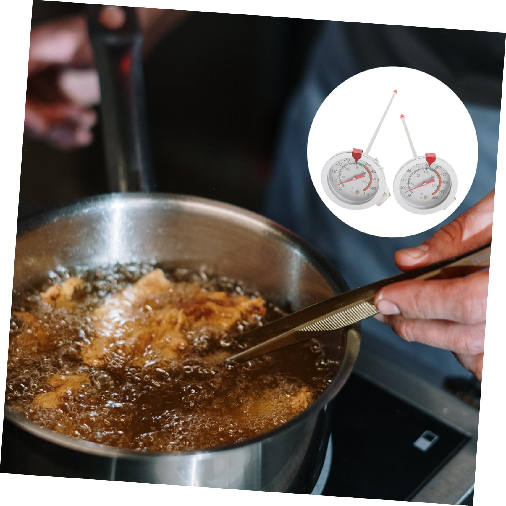 2 Piezas Termómetro para Freír de Acero Inoxidable Resistente al Calor con Clip Fijo Medidor de Temperatura para y Freidoras Precisa Fácil y Uso
