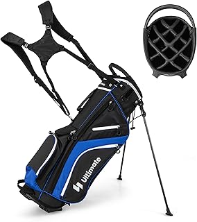 Tangkula Golf Stand Bag with 14 Way Top Dividers, Lightweight 6 Pockets Golf Club Bag with Cooler Bag, Adjustable Dual Strap & Rain Hood, Golf Carry Bag for Men & Women (Red)