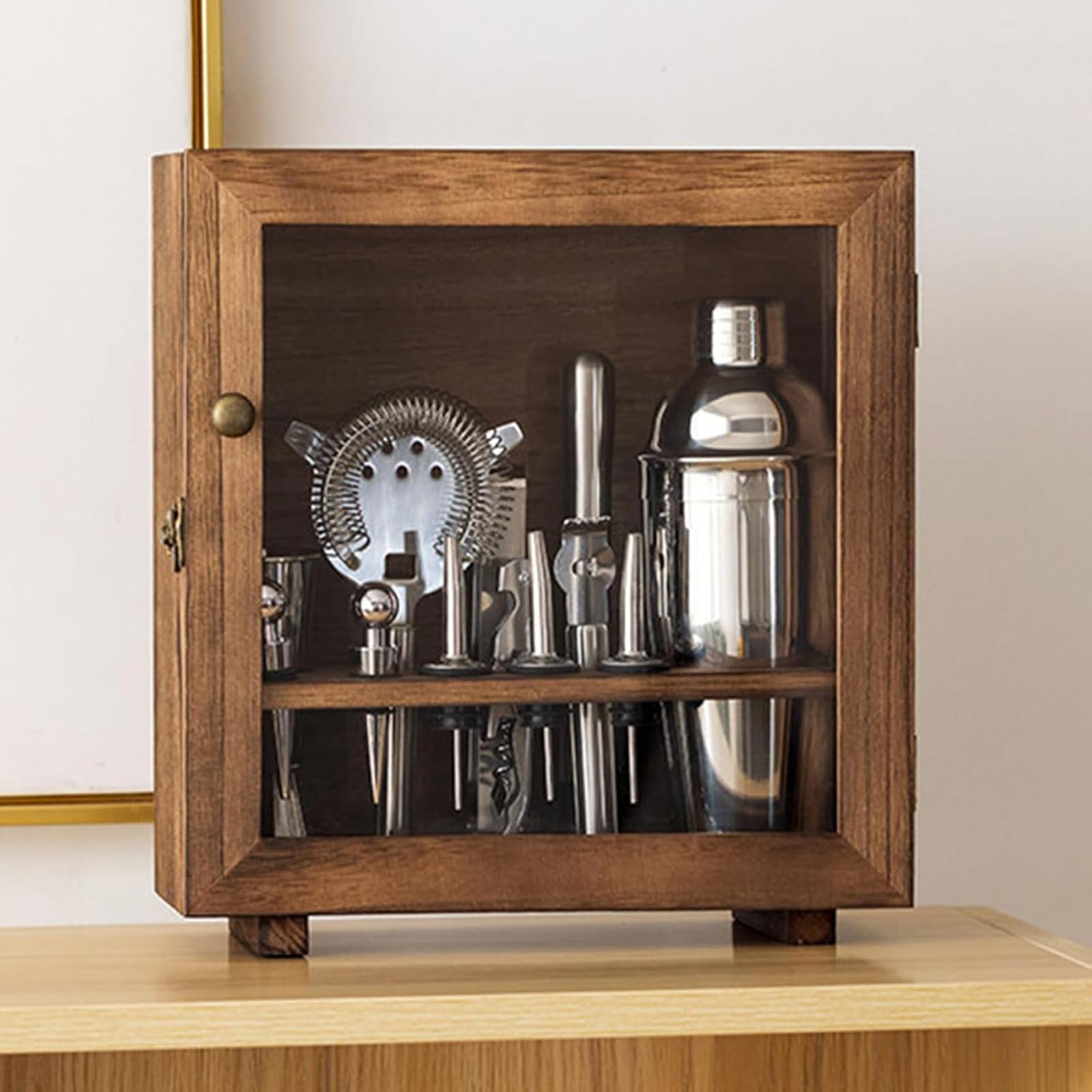 Juego de bar de barman - Coctelera de acero inoxidable con caja de almacenamiento de madera maciza, capacidad de 750 ml, juego completo de herramientas de bar para cócteles y mixología