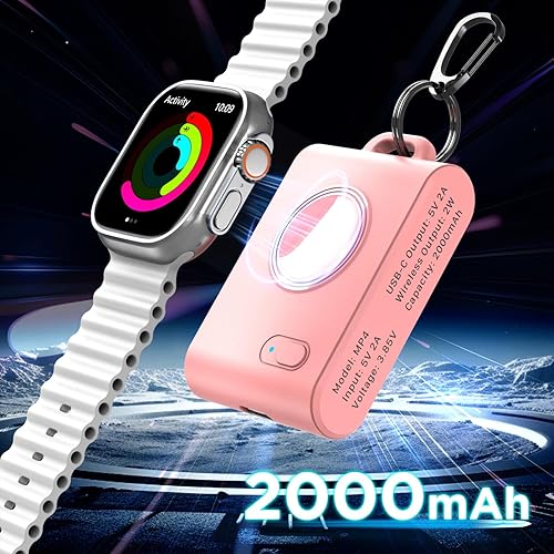 Miniatura 4 de HUAENG Paquete de 2 llaveros cargador magnético inalámbrico portátil para iWatch, mini banco de energía de 2000 mAh, cargador de reloj inteligente