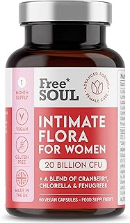 Probiotics for Women - Scientifically Proven Bio Cultures for Women's Intimate Flora | 20 Billion CFU Fortified with 15,000mg Cranberry, Fenugreek & Chlorella | Vegan | 60 Capsules | Free Soul