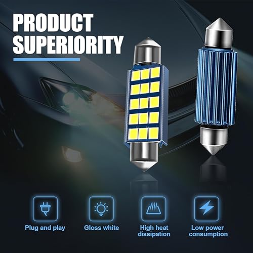 Miniatura 5 de Paquete de 2 luces LED para automóvil, bombillas indicadoras, luces de cúpula impermeables, luces de puerta, luces de matrícula, luces de maletero,