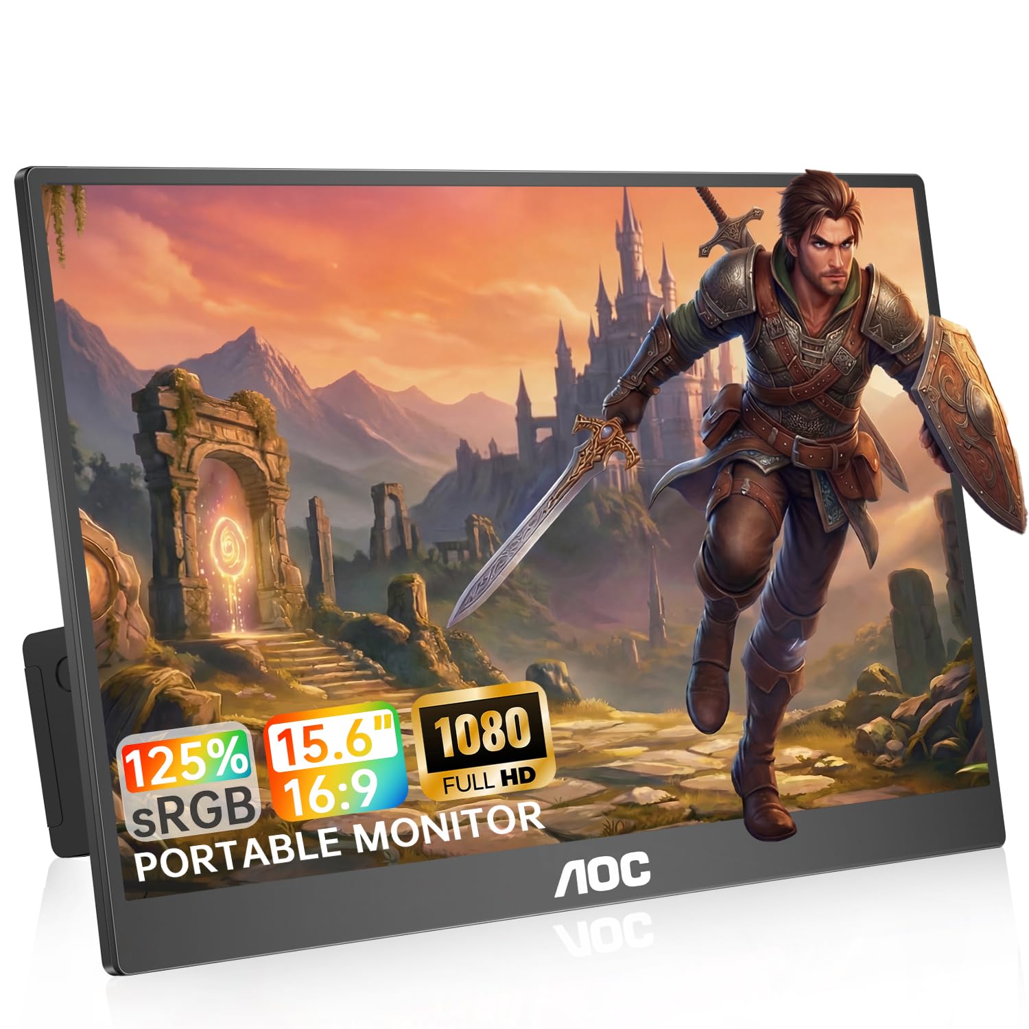 AOC Portable Monitor 15.6'' FHD 1080P IPS 125% sRGB, USB-C HDMI Travel Monitor for Laptop, Ultra Slim External Second Screen for Work, Gaming, Mac,