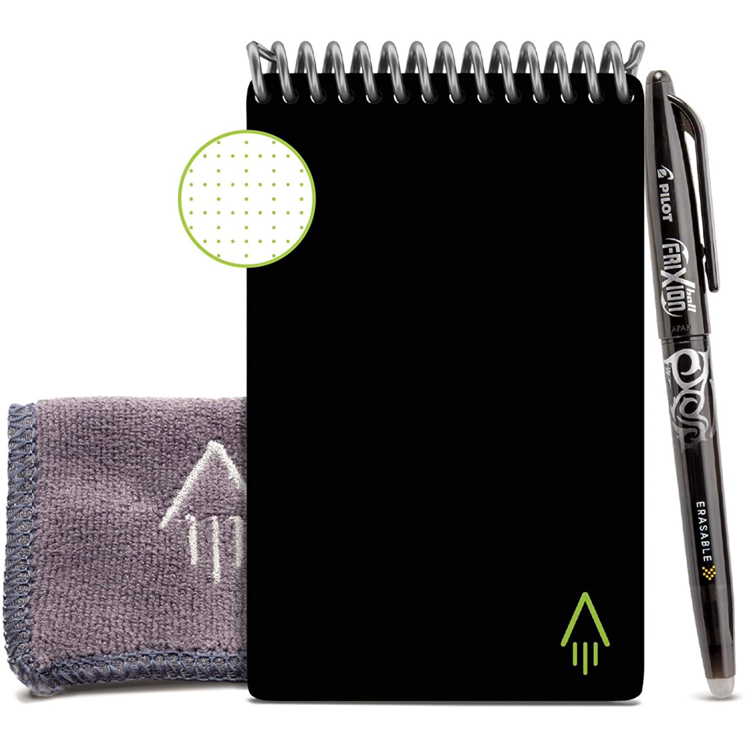 Rocketbook Core Cuaderno Inteligente Reutilizable, Conectado Digitalmente con Bolígrafo, Paño y Aplicación, Cuadrícula de Puntos, Negro, Tamaño A6 8,9 cm x 14 cm, 48 Páginas
