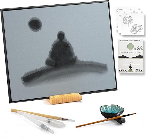 AOVOA Tablero de meditación zen, pintura con agua para relajarse, atención plena y práctica de meditación, tablero de dibujo de agua sin tinta con 4