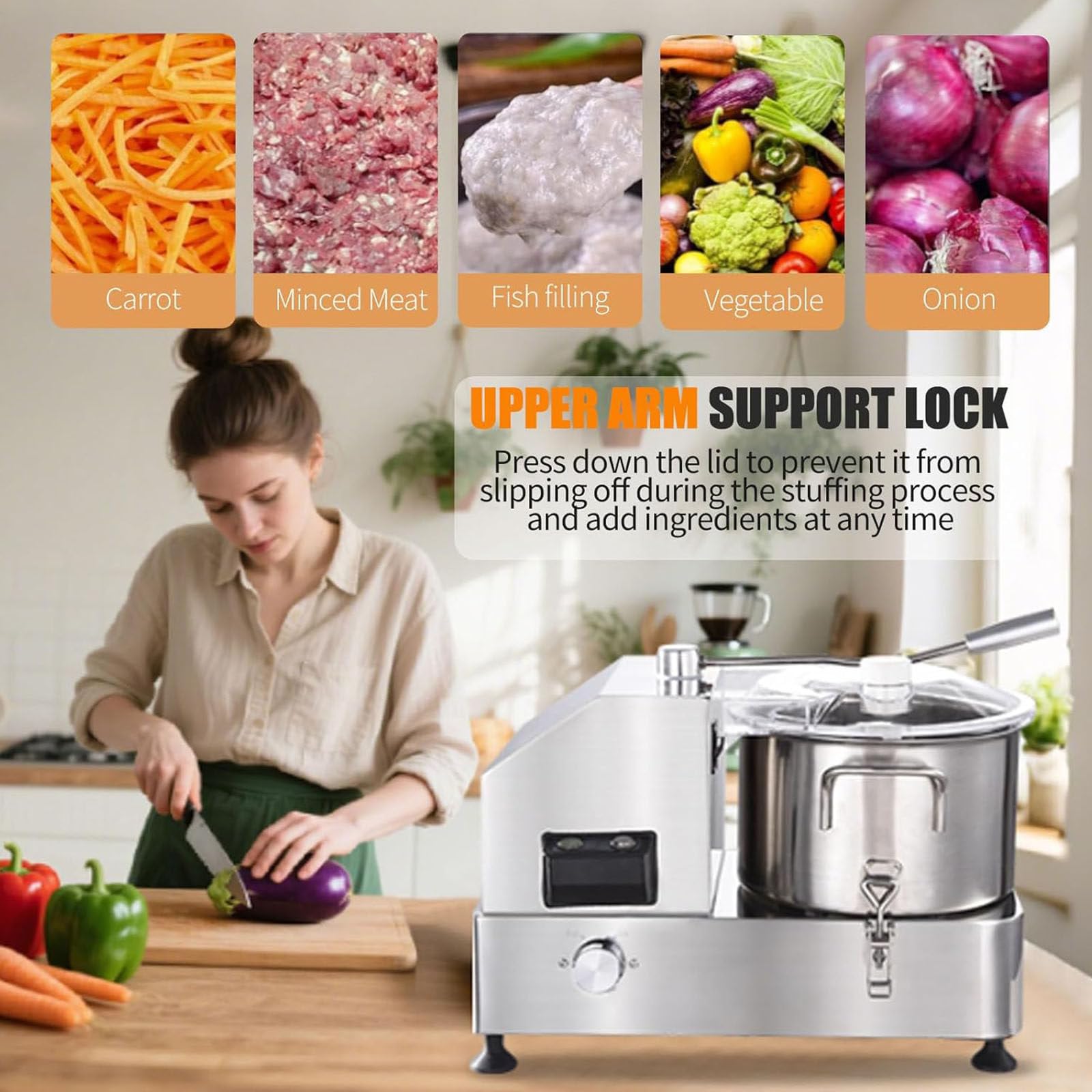 Picadora eléctrica de alimentos, procesador automático de alimentos, rallador comercial de verduras, procesador de alimentos comercial, cortador de carne (12 L)