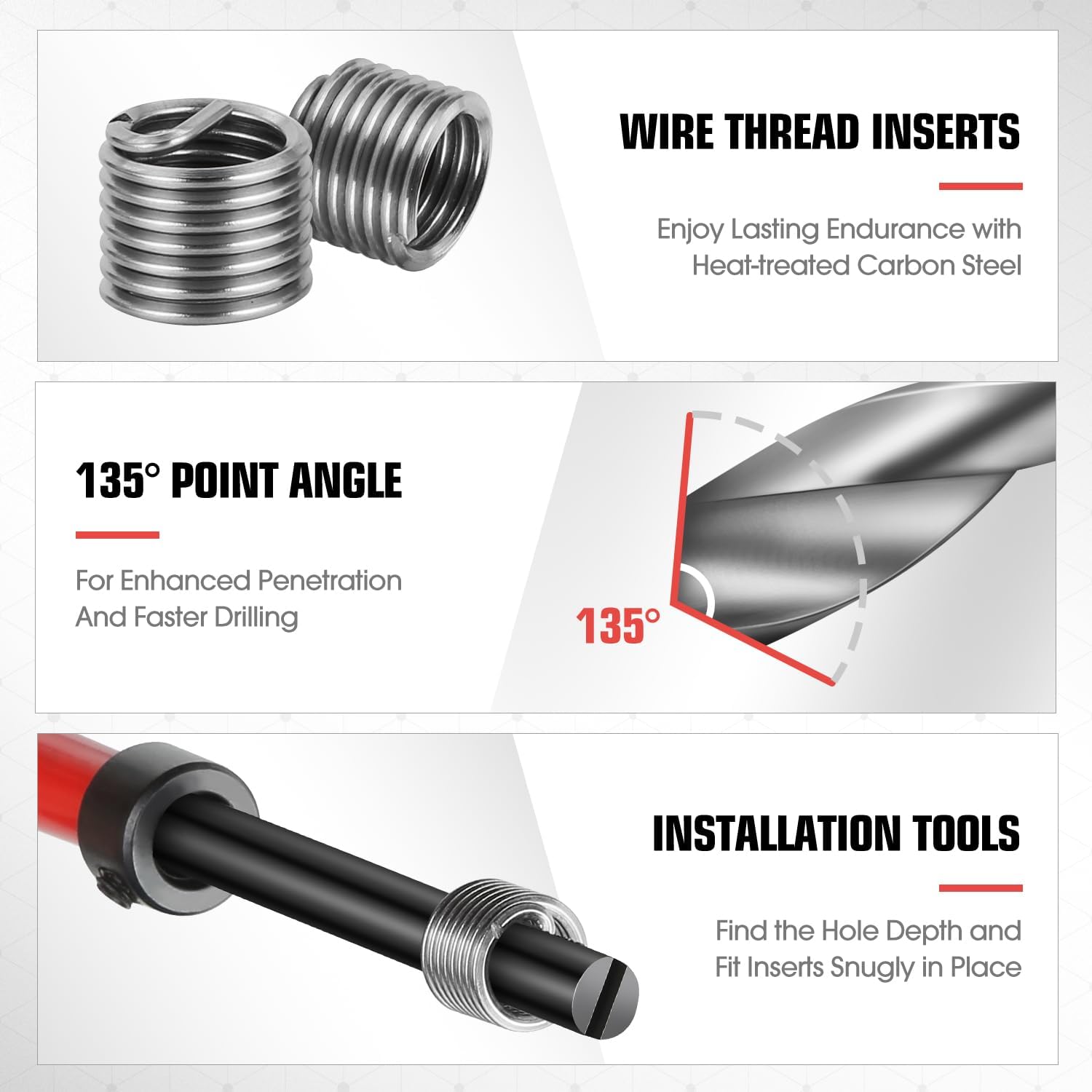 DNA MOTORING 261pcs Thread Repair Tool Kit, Metric SAE Heli Coil Thread Repair Kit HSS Drill Bits Inserts Taps, Rethreading Tools in 1/4" 5/16" 3/8" 7/16" 1/2" M5 M6 M8 M10 M12 Sizes, TOOLS-00716