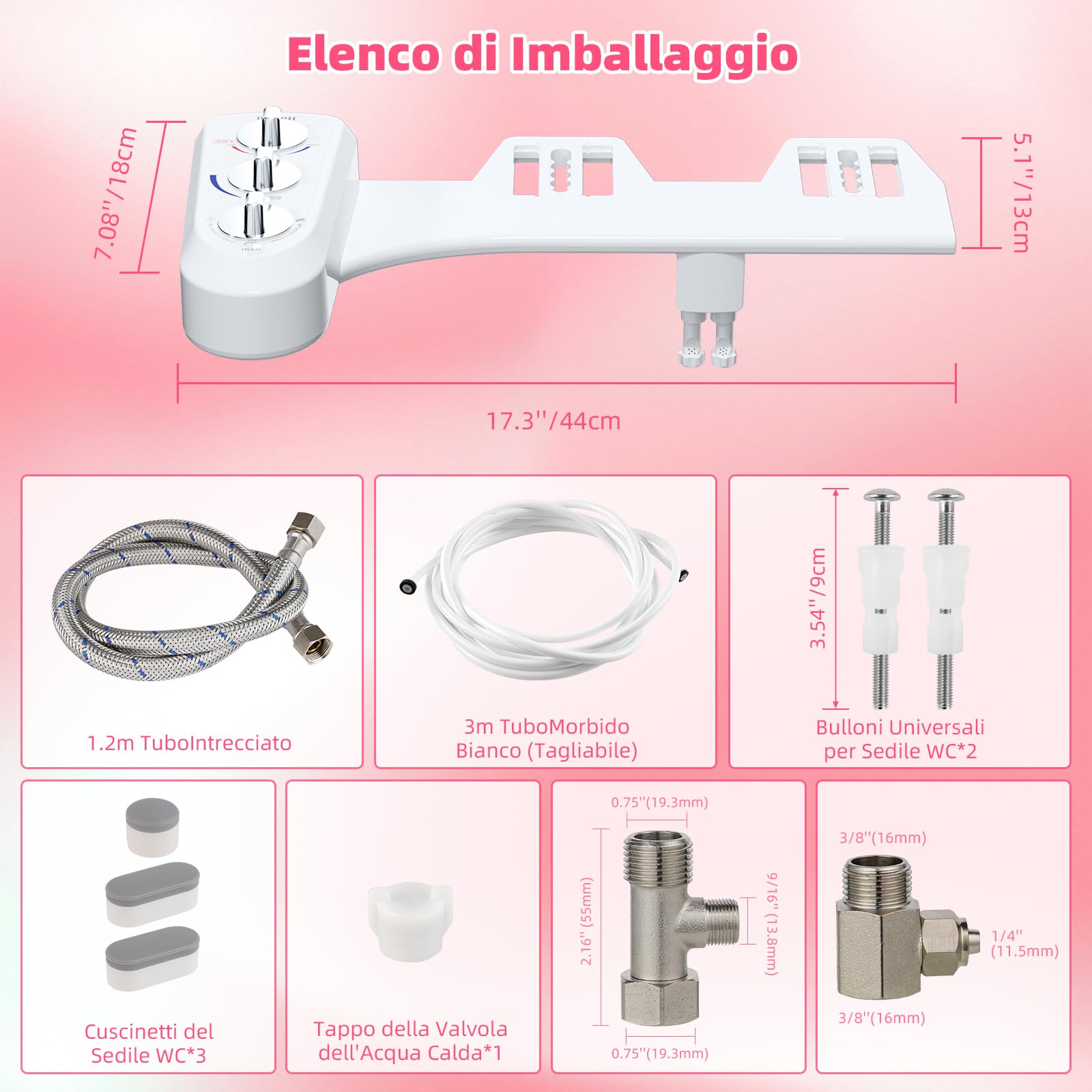 Bidet WC, Hibbent Bidet Doccia Toilette autopulente pulizia ugello, caldo e freddo Fresh spruzzino non-electric Intelligent meccanico sedile con pressione dell' acqua regolabile(T-Adattatore 3/8'')