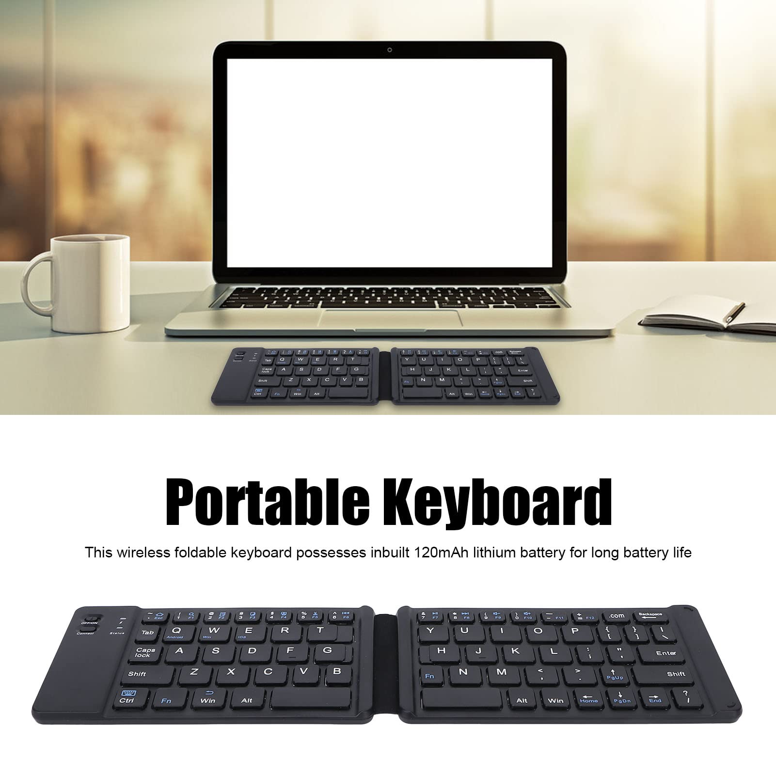 ASHATA Tastiera Bluetooth Portatile Tasti Silenziosi Tastiera Wireless Pieghevole Leggera per IOS/per Android/per Tablet PC Phone(Nero)