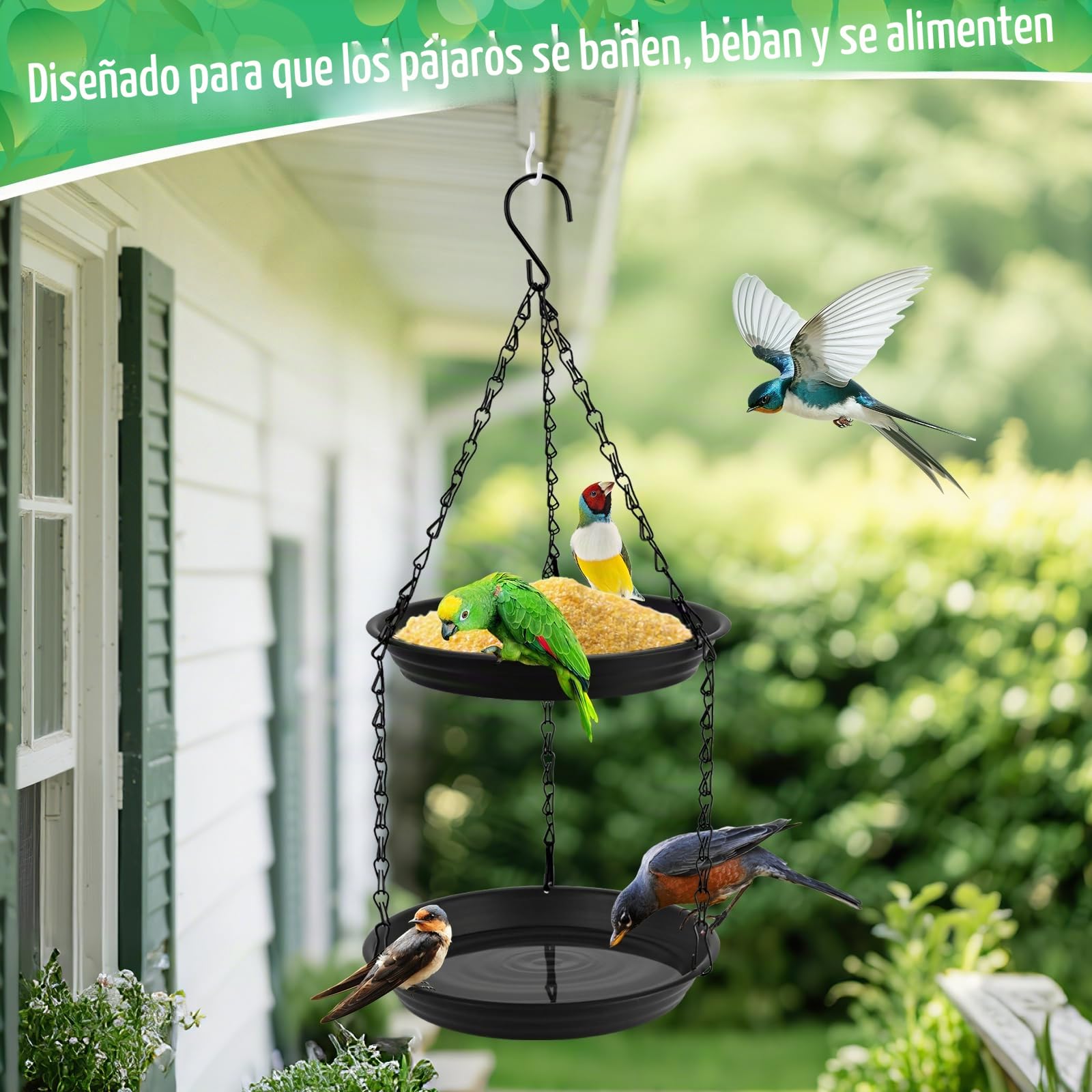 Hysagtek Bebedero colgante para pájaros, comedero para pájaros en dos niveles, comederos de plástico para aves silvestres, comederos para jardín/balcón