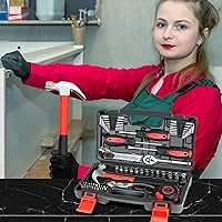 Vista 6 de Kit de herramientas de reparación del hogar de 57 piezas, juego de herramientas manuales básicas para el hogar, juegos de herramientas de reparación