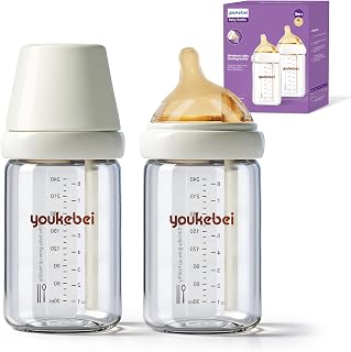 Natural Nursing Glass Baby Bottle - with Anti-Colic Vent System - BPA-Free, 5 oz and 8 oz with Slow Flow & Medium Flow , 0-6 Months, 2 Pack