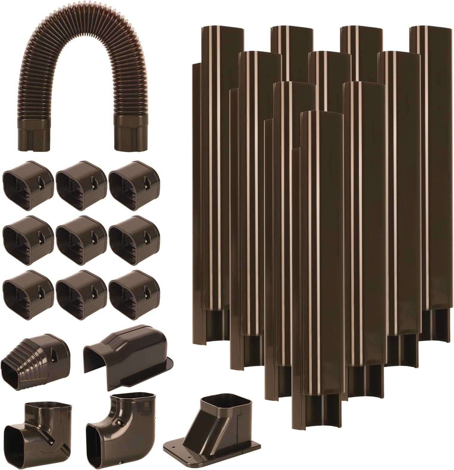 GUEQUITLEX 3" W 16.1 Ft Line Set Cover Kit for Mini Split Air Conditioner Brown Decorative PVC Line Cover Kit for Central Air Conditioner Mini Split AC Cover for Outside Heat Pumps Tubing Cover