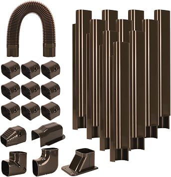 GUEQUITLEX 3" W 16.1 Ft Line Set Cover Kit for Mini Split Air Conditioner Brown Decorative PVC Line Cover Kit for Central Air Conditioner Mini Split AC Cover for Outside Heat Pumps Tubing Cover