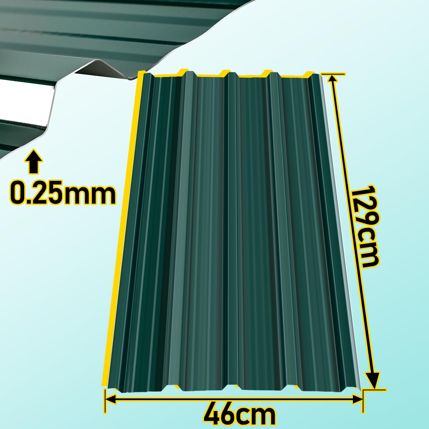 Chapa trapezoidal, 36 unidades, 129 x 46 cm, juego de chapa de techo de acero galvanizado de 21 m² de 0,25 mm, placas de techo para cobertizos de jardín, cobertizos, garajes y garajes, incluye