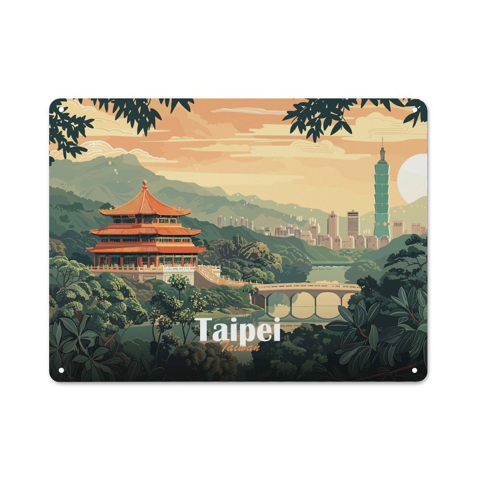 Junmoney Style-11 Shop Front Style Taipei Cityscape Decorative Metal Plaque 30X40cm, Shop Wall Decor For Cafe, Bistro, Bakery Or Restaurant