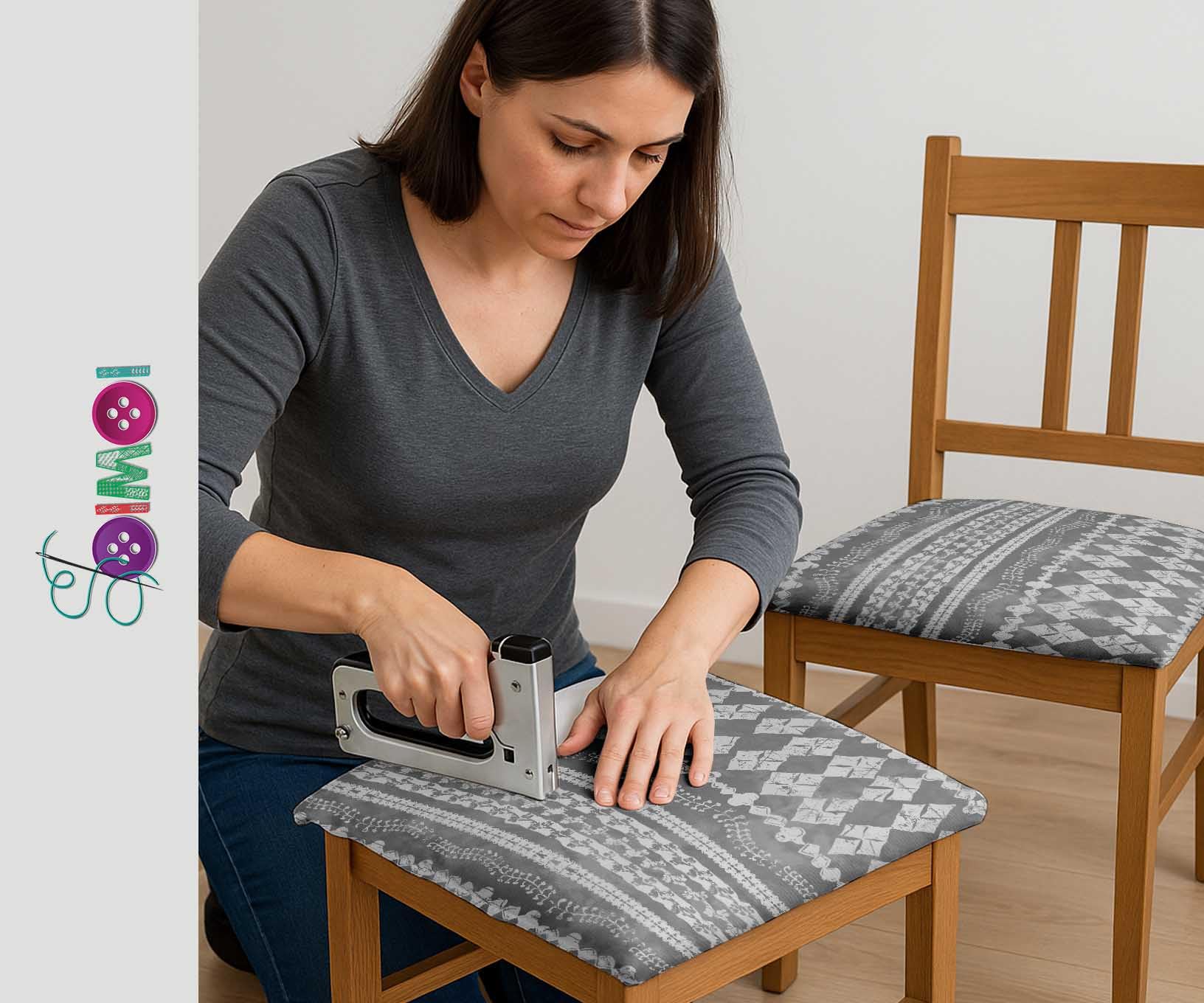 Soimoi Tela de lona de algodón - Estampado geométrico, gris | 142 cm de ancho | Ideal para costura, tapicería, bolsos, decoración del hogar y más, por 5 metros