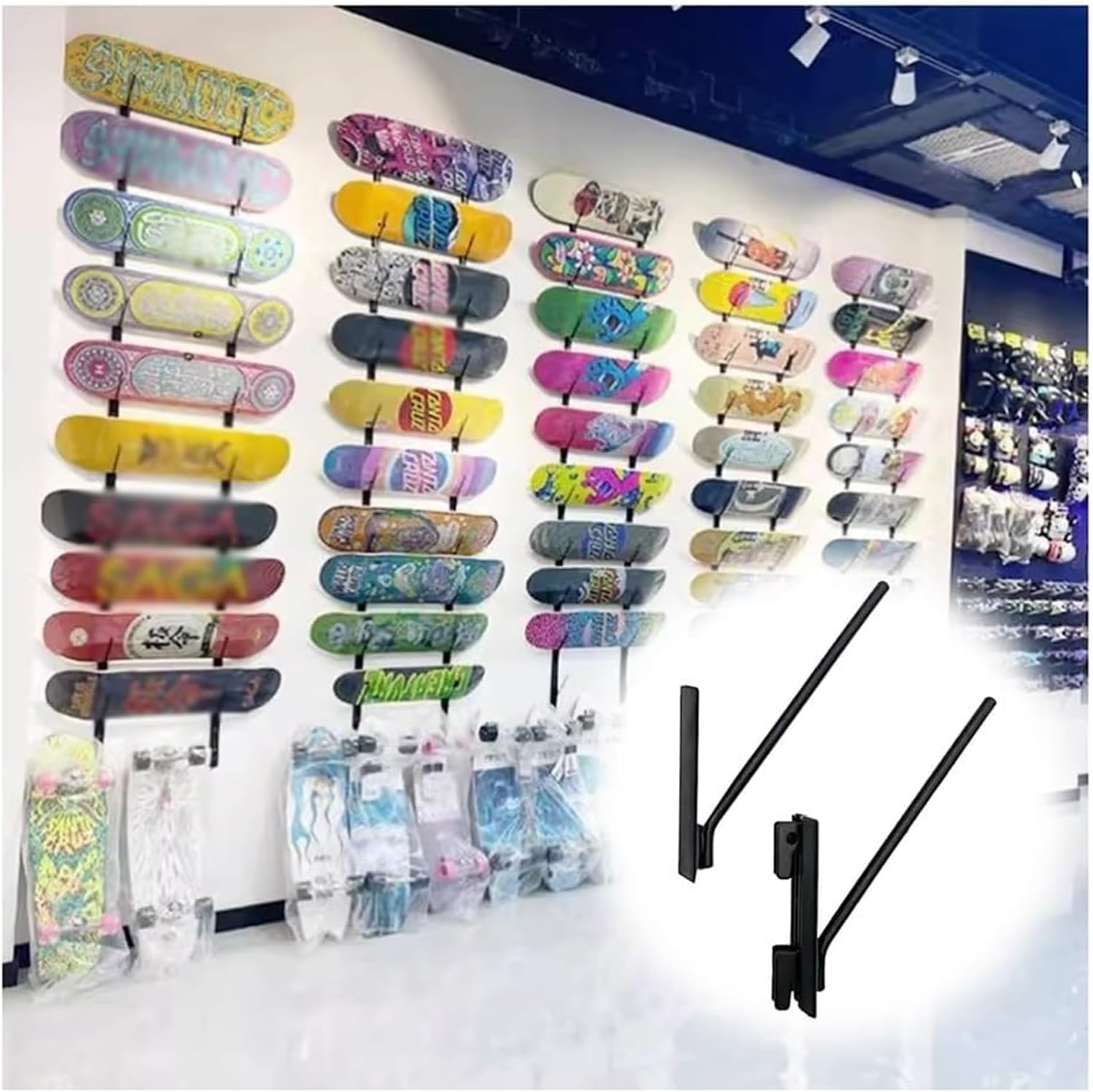 Skateboard Wall Rack - Durable Skateboard Organizer for 5 Boards, Space-Saving Storage Solution for Skateboards and Longboards, Easy Mounting Wall Support