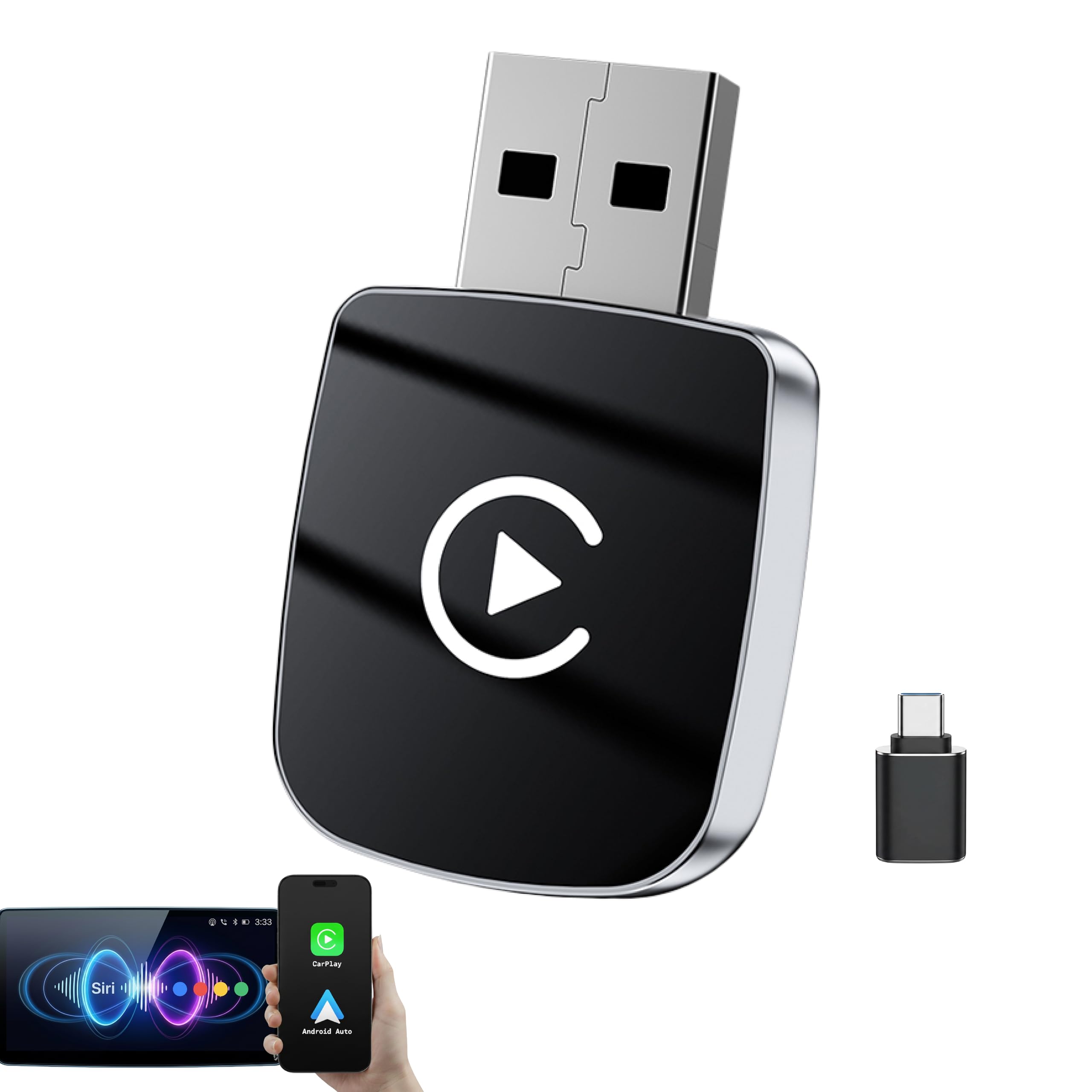 Photo 1 of 2026 Wireless CarPlay Adapter & Android Auto Wireless Adapter 2-in-1, Apple Car Play Dongle for iPhone & Android, Convert Wired to Wireless, 5.8GHz WiFi No Delay, Plug & Play USB-A/C for OEM Cars