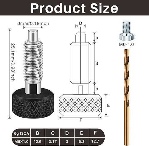 Miniatura 2 de Zonon Kit de 2 pines de liberación rápida con broca, pernos hexagonales de acero inoxidable, estriados, émbolo de resorte retráctil, 14 ''-20 Tamaño