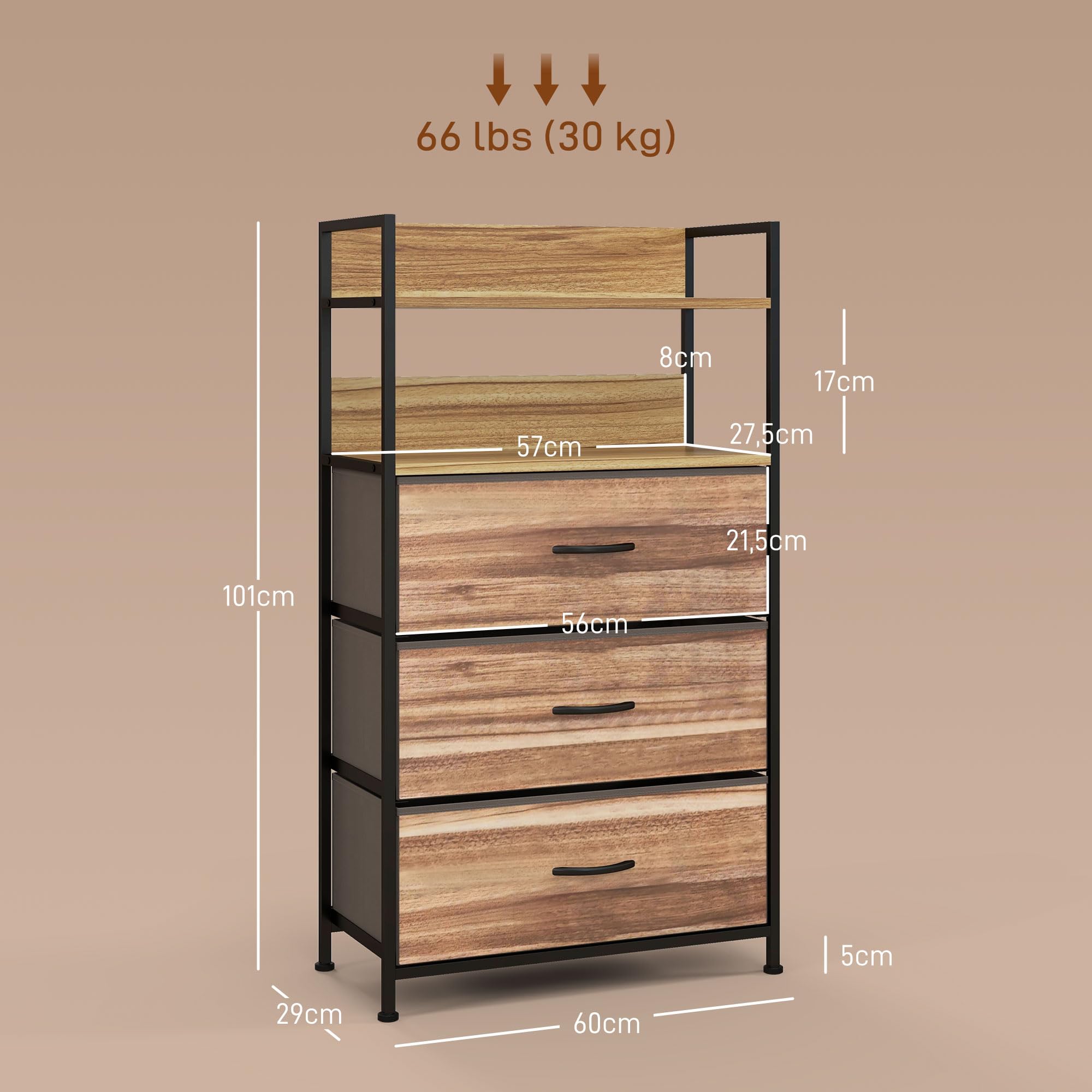 HOMCOM Commode Meuble de Rangement 3 Tiroirs 60x29x101 cm Noir