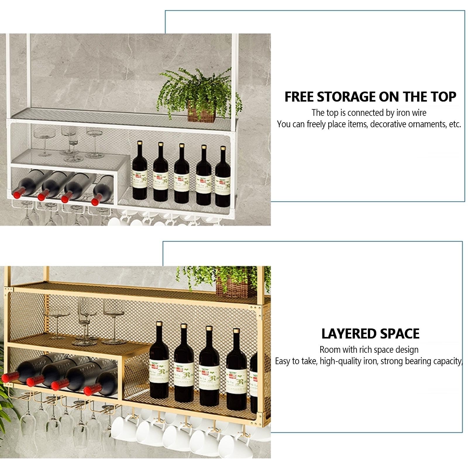 Botellero Colgante de Metal: Moderno Estante Flotante para Botellas y Copas de Vino, Ideal para exhibir en la Pared, Ideal para el hogar, Bares y cafeterías.