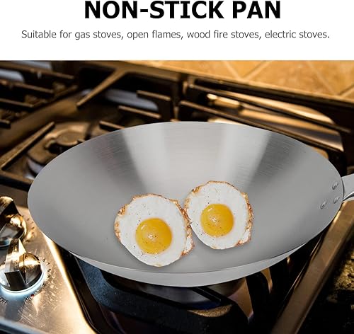 Miniatura 7 de Kichvoe Sartén wok de acero al carbono de fondo redondo, Pow Wok de acero al carbono, wok y sartenes para cocinar en el hogar y profesional-12.5