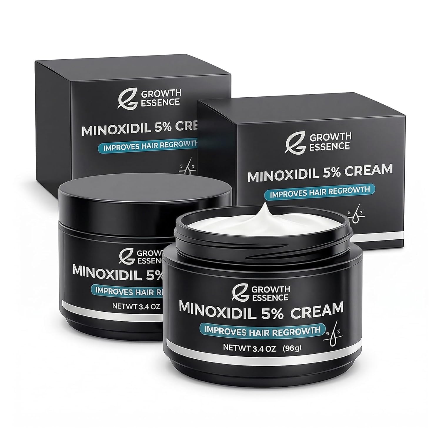 2 Pack Minoxidil 5% Cream with Biotin, Caffeine & Hyaluronic Acid – Topical Hair Growth Cream for Hairline & Beard – Fragrance Free – 3.4 oz Each