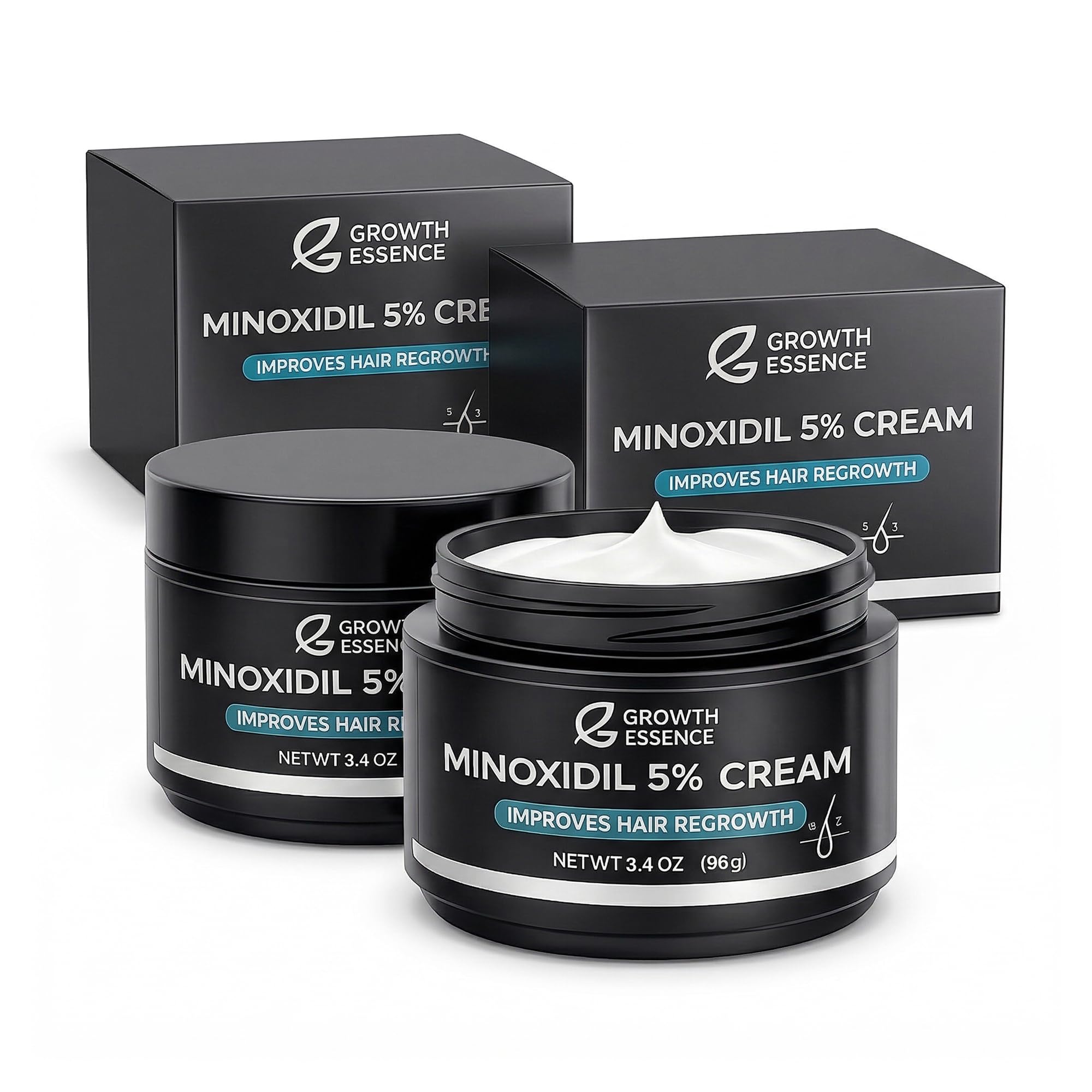 2 Pack Minoxidil 5% Cream with Biotin, Caffeine & Hyaluronic Acid – Topical Hair Growth Cream for Hairline & Beard – Fragrance Free – 3.4 oz Each