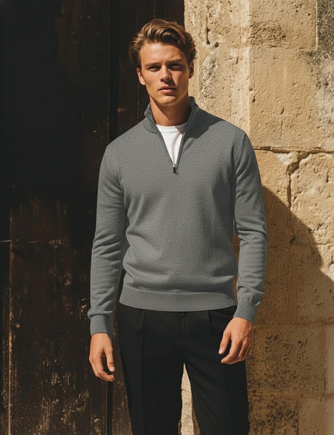 H2H Mens Quarter Zip Pullover Sweater Casual Slim Fit Polo Sweater - Image 3