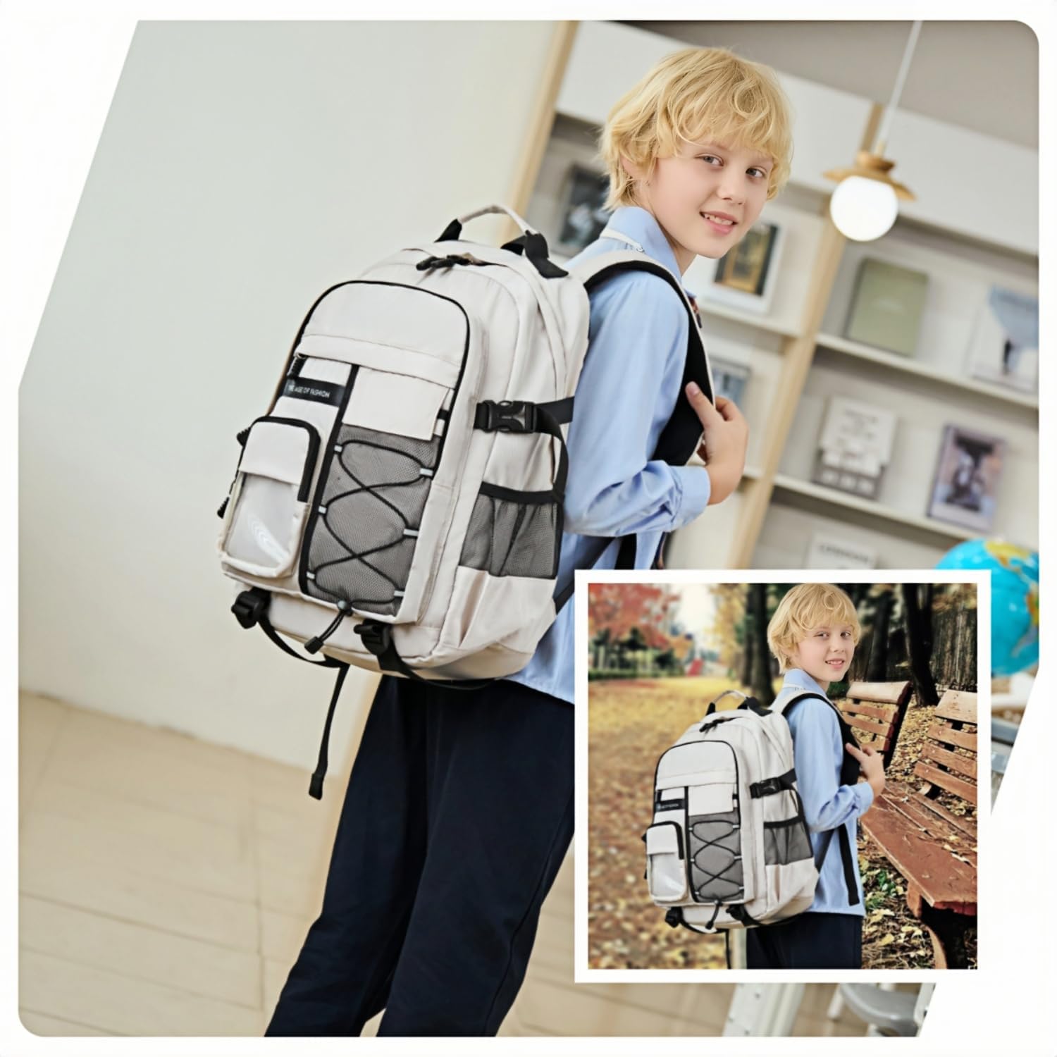 Laptop Backpack For Teen Boys Girls Durable Bookbag Middle High School Bag Women Men Waterproof Travel Daypack (2grey) - Image 2