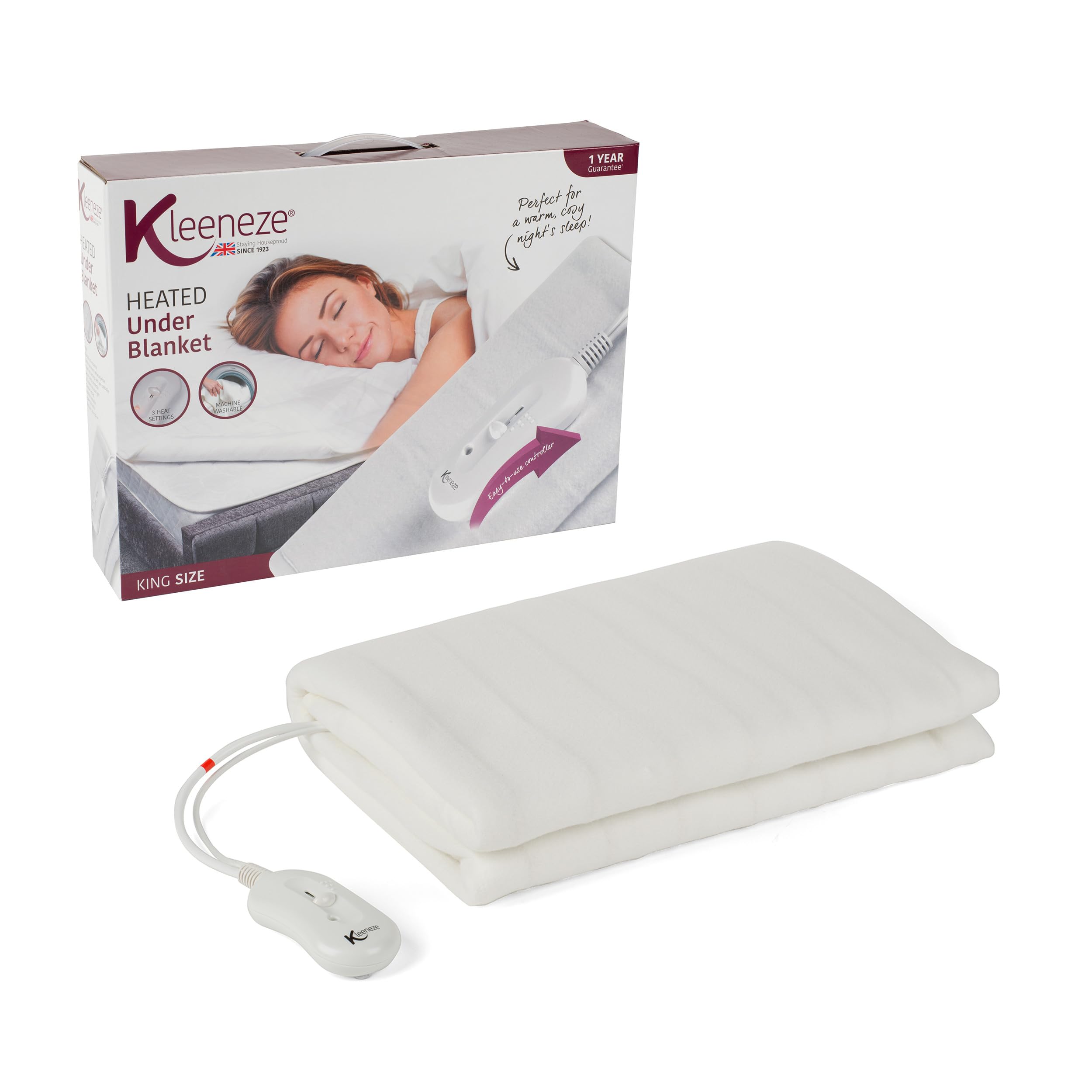 Kleeneze KL1286STK Electric Blanket King Size - 120 x 130cm, Polyester Heated Underblanket...