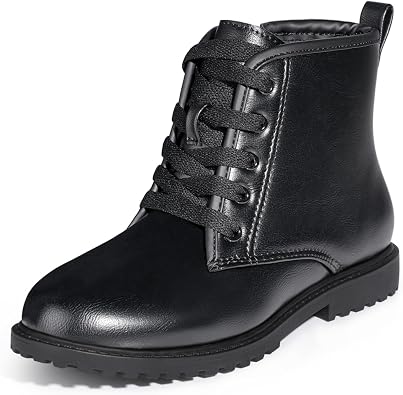 FITORY Girls/Boys Ankle Combat Boots with Side Zipper and Lace-Up, Waterproof Glitter Style, Easy On/Off Sparkle Shoes for Toddler/Little Kid/Big Kid