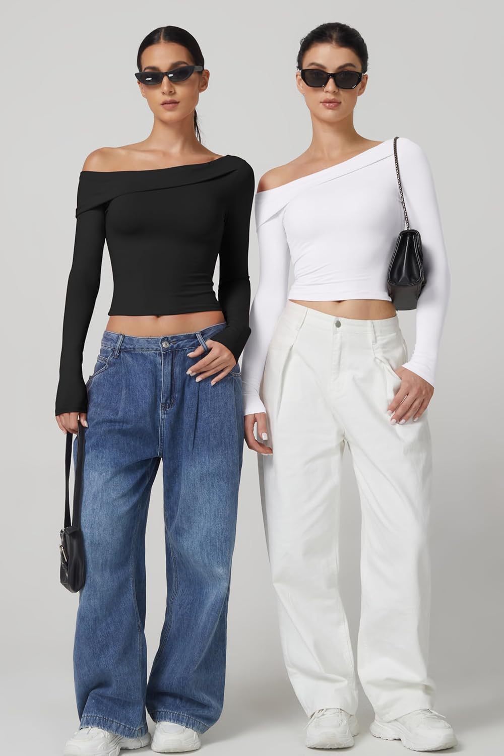 QINSEN Women Long Sleeve Off Shoulder Tops Trendy Double Lined Going Out Shirt for Fall - Image 5