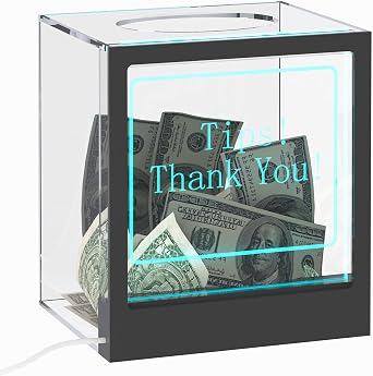 Light Up Donation Box with Large Opening, Customisable RGB Lighting Tip Jar Suggestion Case for Pubs, Restaurants, Weddings and Events
