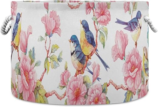 Birds Of Paradise in The Garden Cotton Rope Basket Large Capacity Toys Storage Organizer Gift Baskets Clothes Laundry Hamper Holiday Ornament Storage Bin Watercolor Painting Panorama